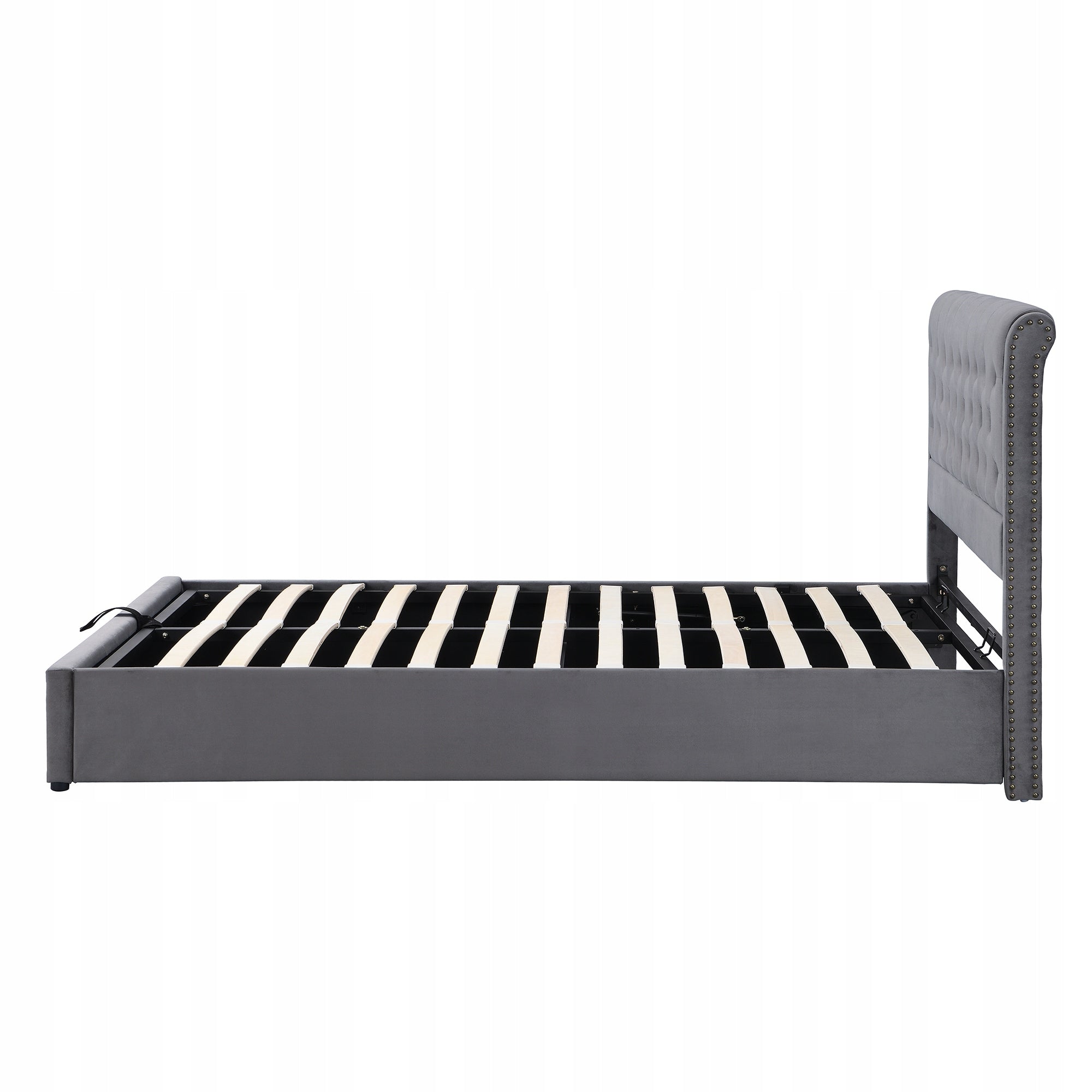 Letto matrimoniale 140x200cm - Xylo - Velluto, idraulico, rivetti, grigio