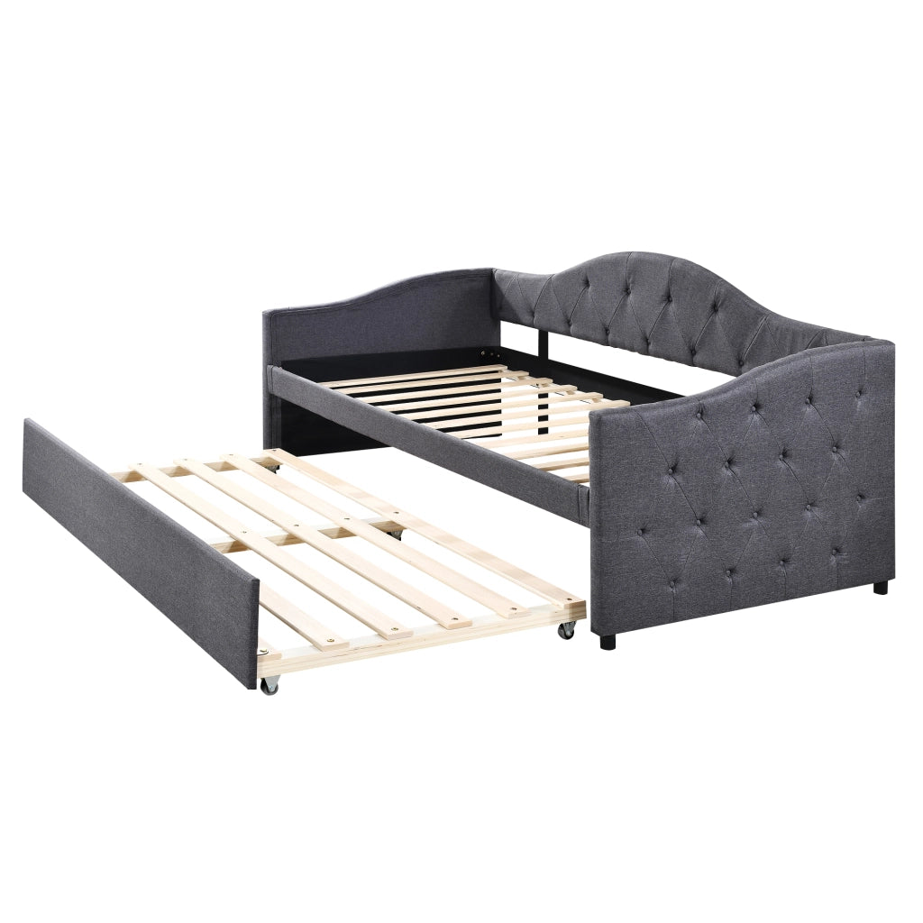 Letto singolo daybed 90x200 cm con letto estraibile, divano letto in lino grigio