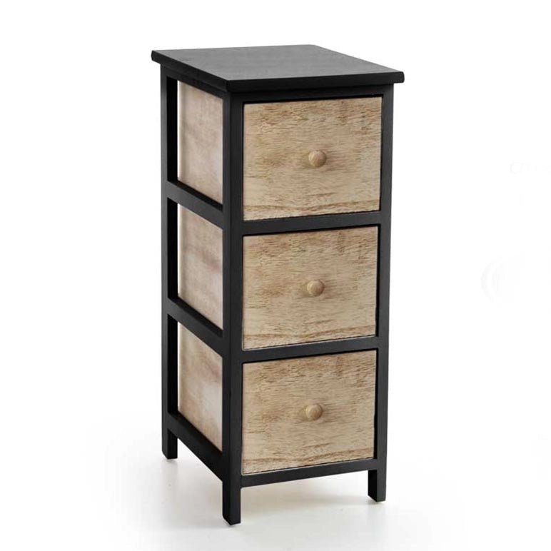 CASSETTIERA IN LEGNO CON 3 CASSETTI COLORE NERO E NATURALE 26 X 32 X 62 CM