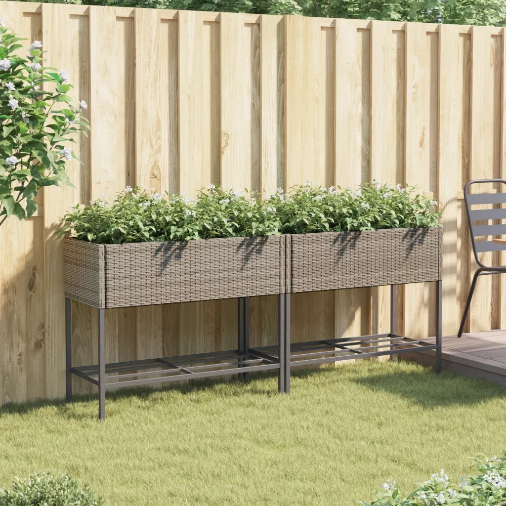 Fioriere Giardino con Ripiani 2pz Grigie 90x40x75cm Polyrattan 3210509