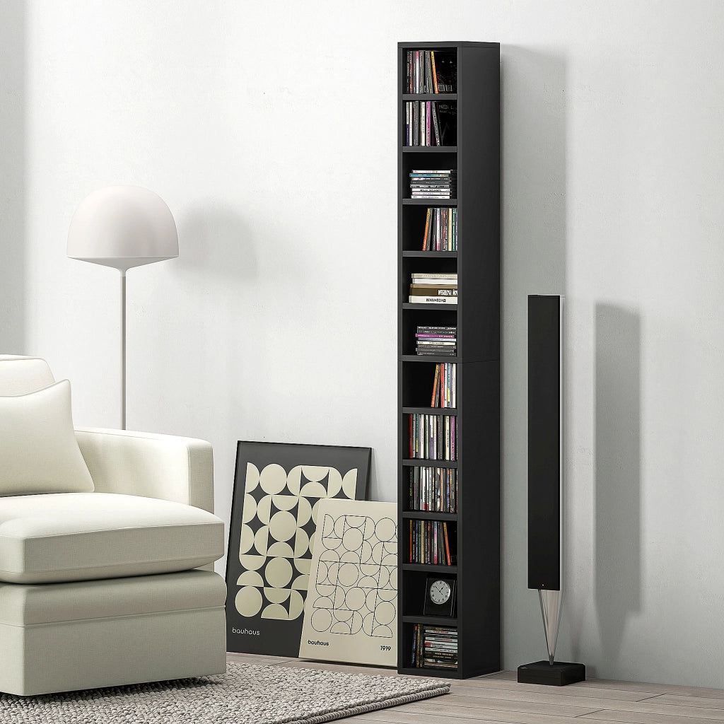 Mobile porta CD DVD ¨C Xylo ¨C 12 scomparti, capacit¨¤ 204 CD, nero 21x20x175 cm