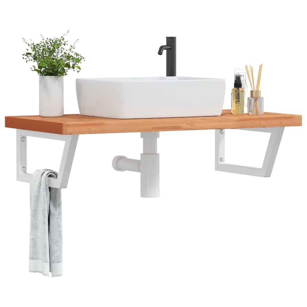 Ripiano a Parete per Lavabo-Mensole a Muro in Acciaio e Massello di Faggio 581301