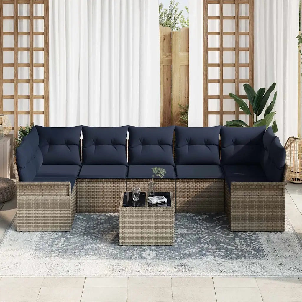 Set Divano da Giardino 8 pcs Grigio polyrattan