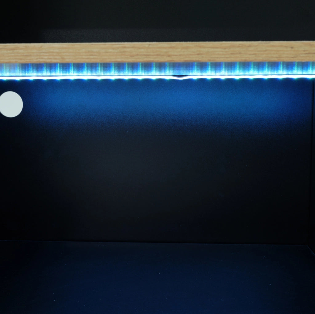 Tavolo bar allungabile e girevole 360° 138-193x39x105 cm con LED; nero