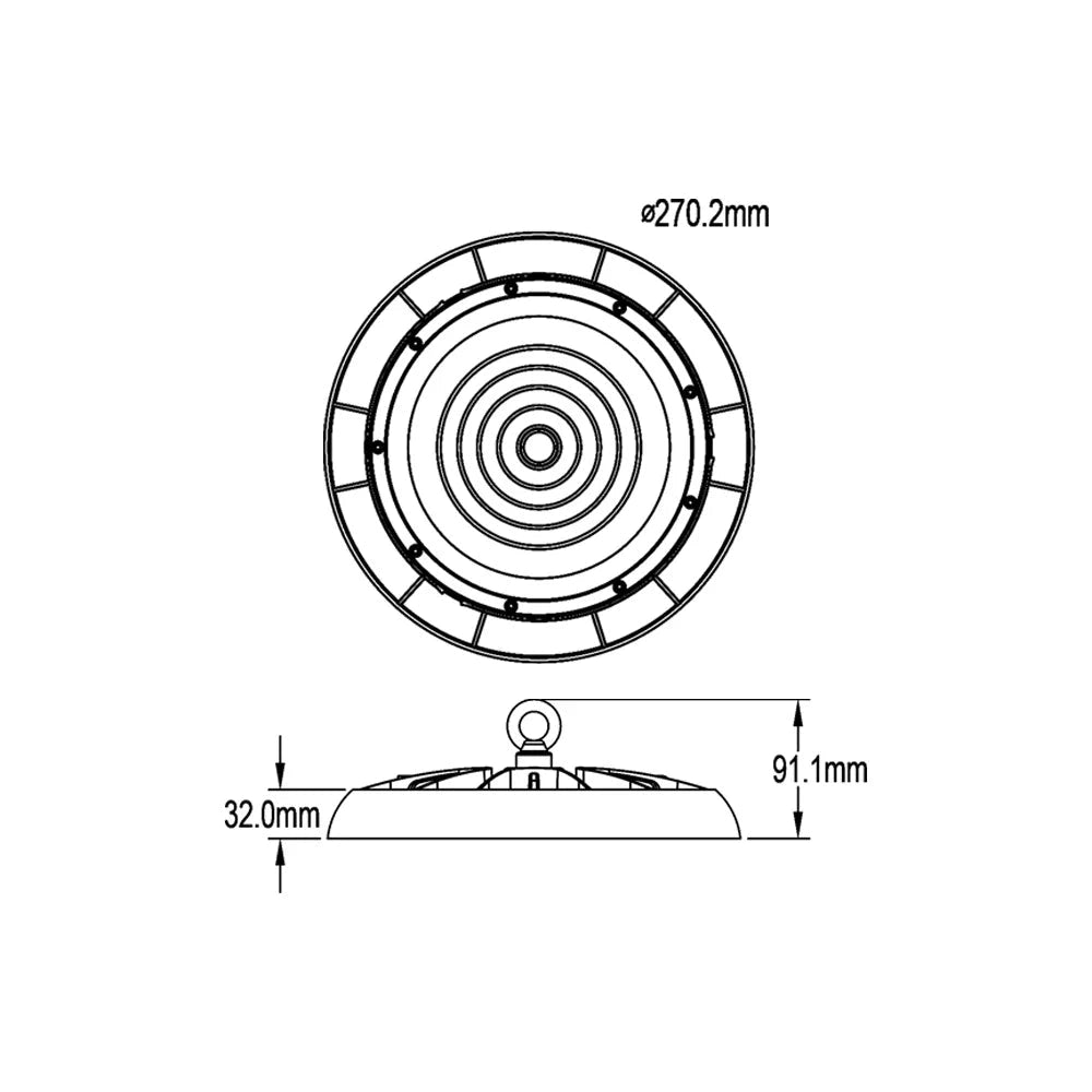 Campana LED Industriale High Bay UFO 100W IP65 11000 Lumen 6500K 90° CRI>80 – Proiettore LED per Capannoni e Magazzini