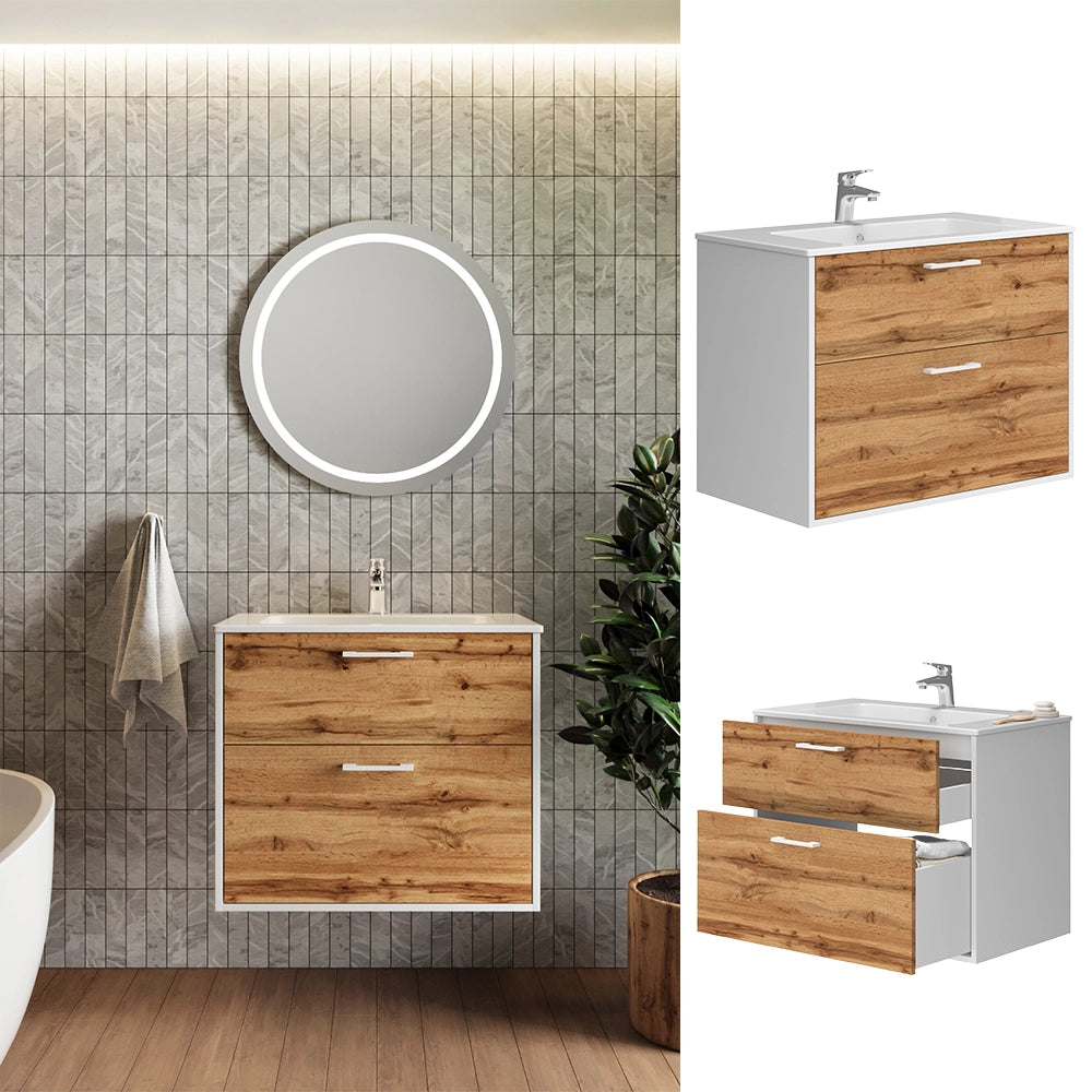 Vicco Set di mobili da bagno Rovere bianco/dorato 80 x 61.5 cm con lavabo