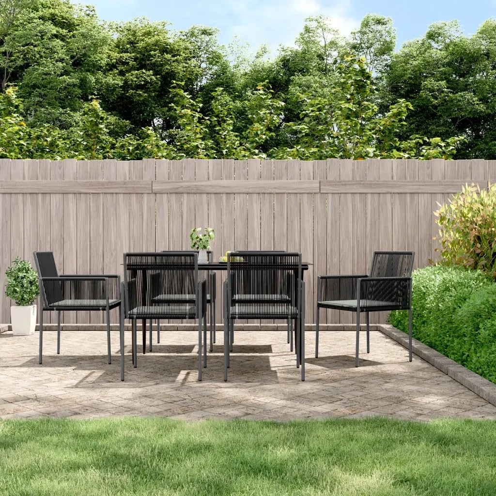 Set Pranzo Giardino 7 pz con Cuscini Polyrattan e Acciaio Nerocod mxl 124558