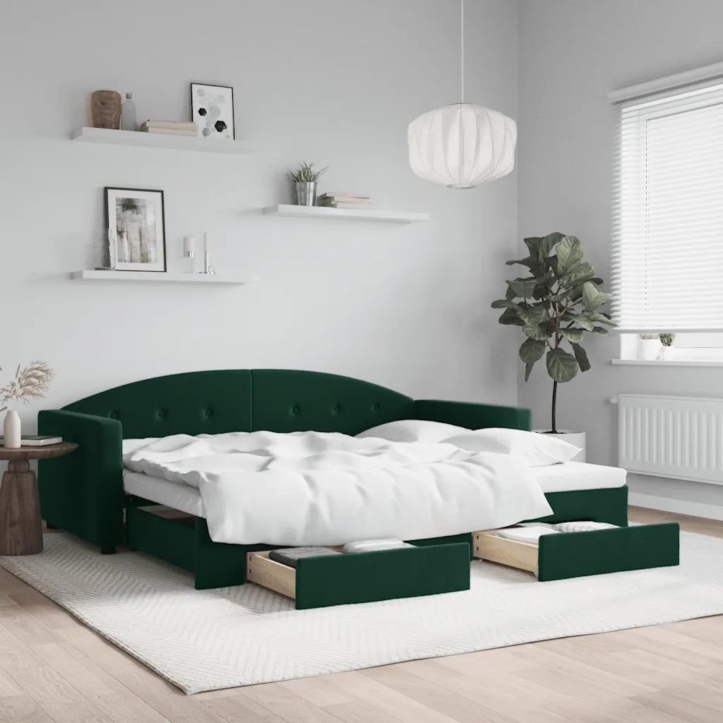 Divano Letto Estraibile Cassetti-Sofa Letto-Daybed Verde Scuro 90x200cm Velluto 931819