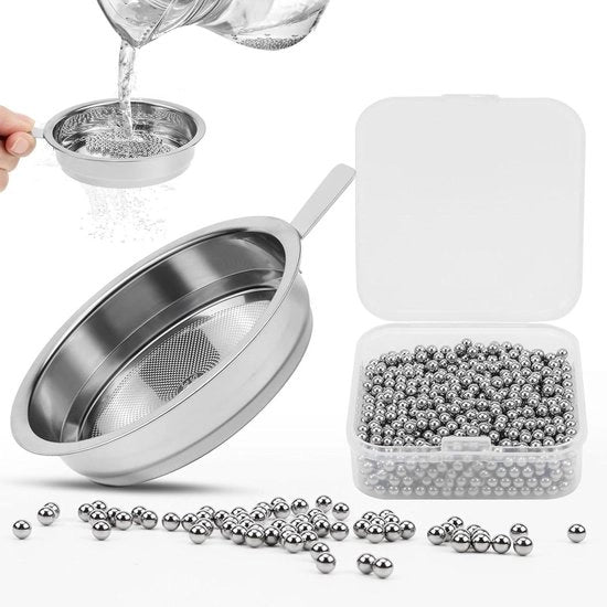 Set di pulizia - Acciaio inossidabile - Set di setacci - 3 mm - Riciclabile - Caraffa da vino - Fusti di vetro - 1200 pezzi