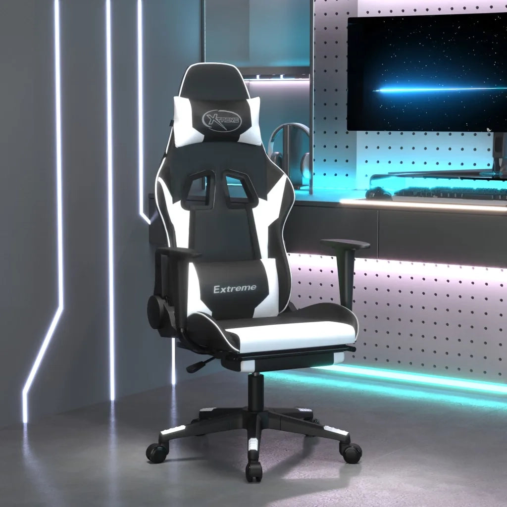 Sedia Gaming Massaggiante Poggiapiedi Nero e Bianco Similpellecod mxl 71503