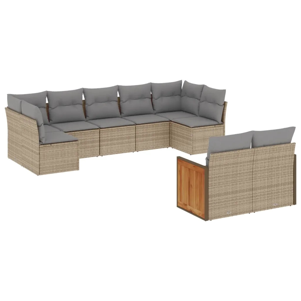 Set Divano da Giardino 9 pz con Cuscini Beige in Polyrattan 3227970
