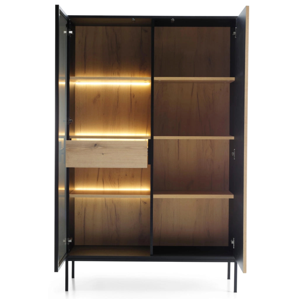 Komodee Laval WTSZ104 - Mobile con Illuminazione a LED, Nero, Rovere Wotan, Lamella, Larghezza 104 cm, Altezza 166 cm, Profondit? 39 cm