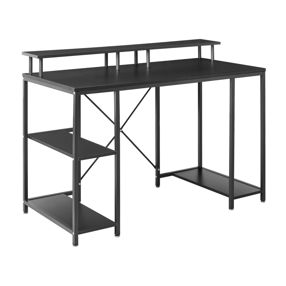 Scrivania da ufficio con piano in MDF nero gambe e struttura in ferro verniciato a polvere 3 ripiani per aggiungere spazio di archiviazione moderna