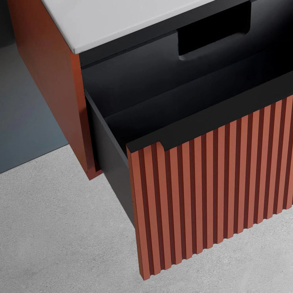 Mobile bagno sospeso 100 cm color terracotta cannettato con cassetto e lavabo Nara