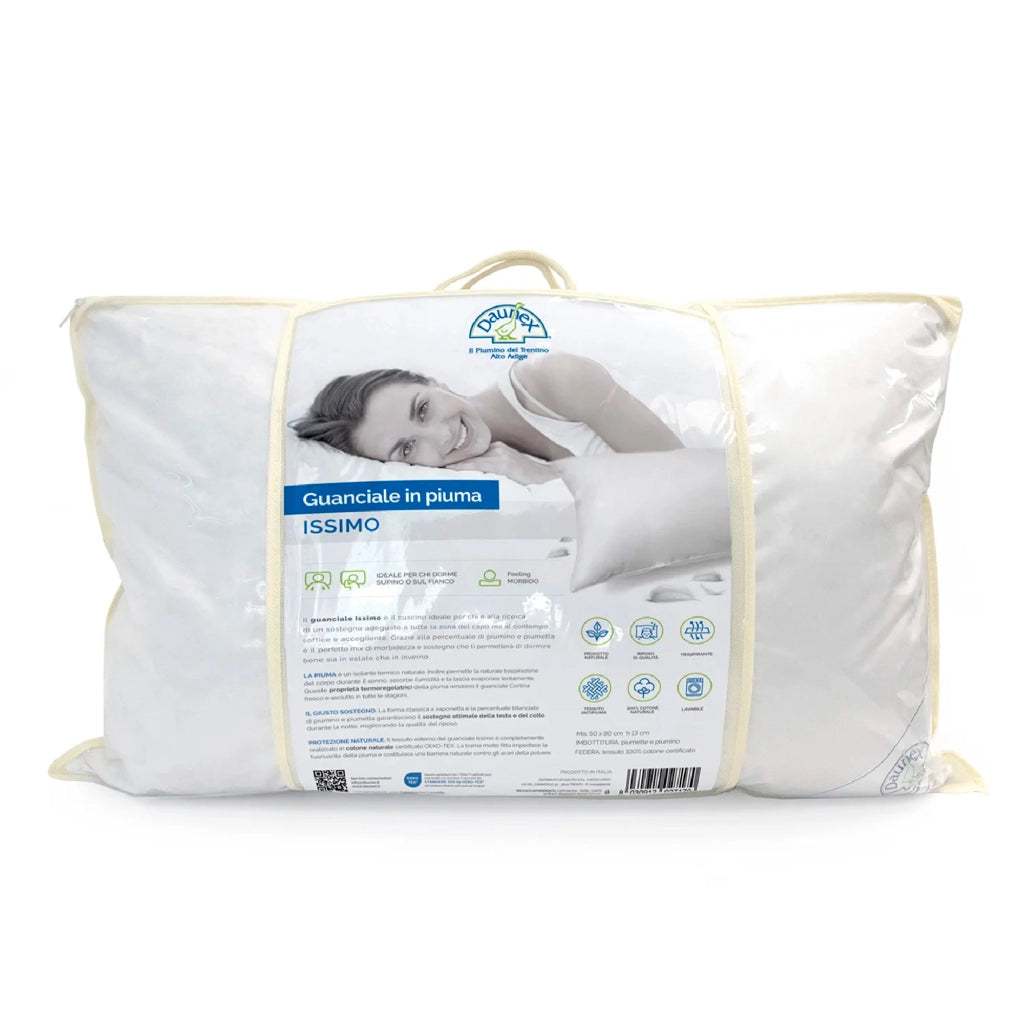 Daunex -Cuscino in Piuma d’Oca Guanciale Letto Trentino 1000 Gr Federa Cotone Twill Antipiuma, Morbido e Traspirante, Prodotto Italiano