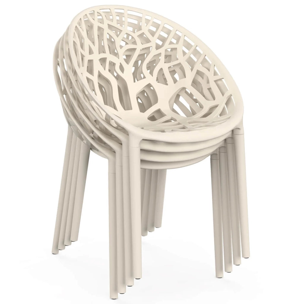 IDMarket - Set di 4 sedie da giardino impilabili AMIRA in polipropilene beige con motivo organico