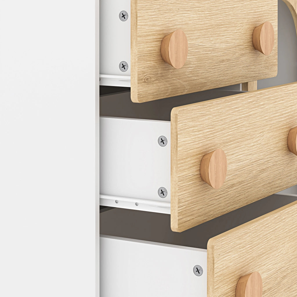 Cassettiera Vaarentaa per Cameretta con 3 Cassetti e 2 Vani Aperti 79x41x66 cm - Bianco/Effetto Rovere [en.casa]