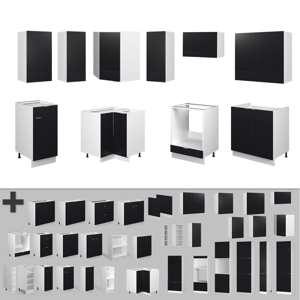 Vicco Cucina angolare completa Nero a righe/bianco 160 x 60 cm senza piano di lavoro