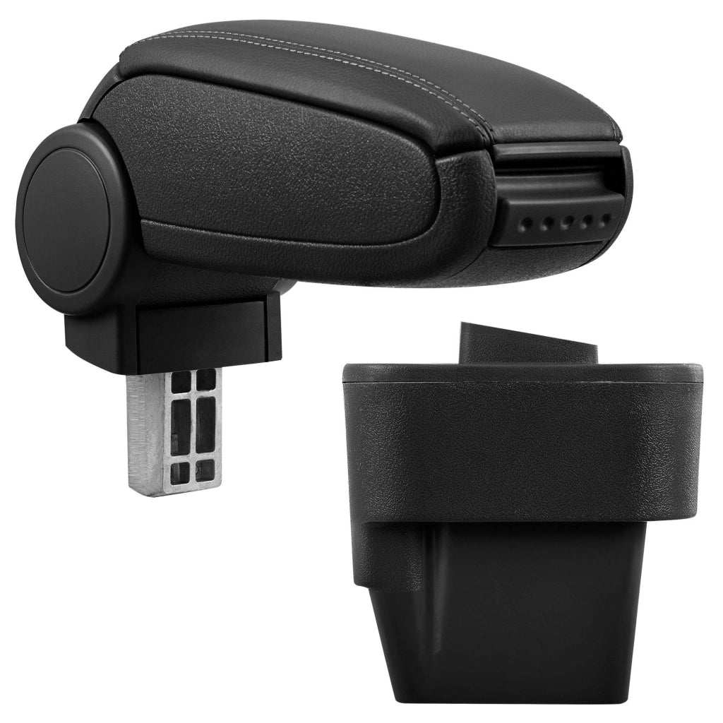 Bracciolo centrale per Opel Astra H con scomparto imbottito in similpelle nera con cuciture nere 03_0000558