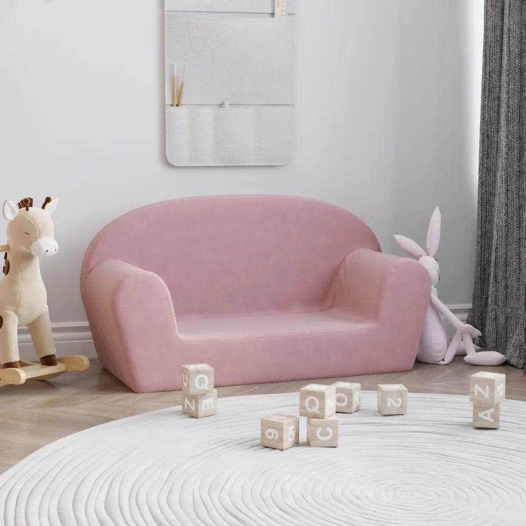 Divano per Bambini a 2 Posti-Sofa-Divanetto Rosa in Morbido Peluche 622757