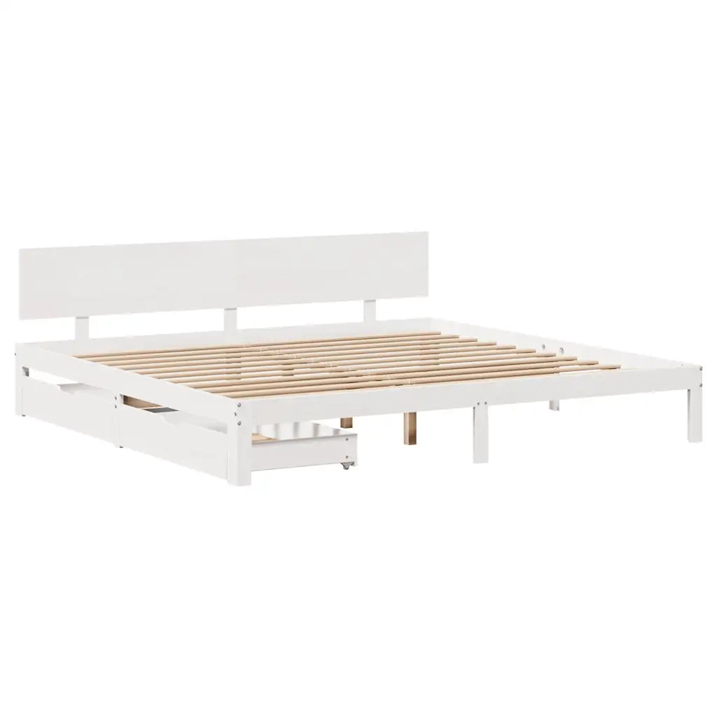 vidaXL Giroletto con Cassetti Bianco 200x200 cm Legno Massello di Pino