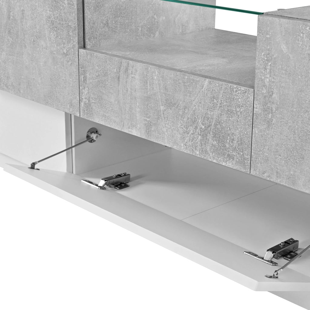 Mobile TV con 4 ante; cassetto e vano aperto; passacavi - per soggiorno - 200×33×48.5 cm - bianco