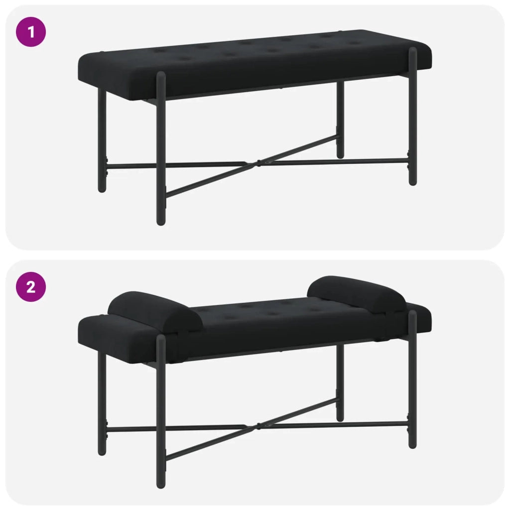 Panchina con bottoni e cuscini Nero 110 x 40 x 46 cm Velluto 42038391