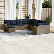 Set Divani da Giardino 11 pz con Cuscini Grigio in Polyrattan 3226572