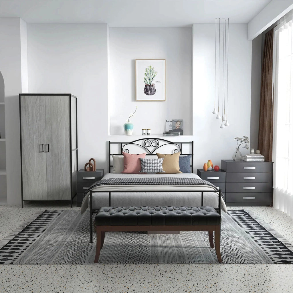 Struttura Letto Una Piazza e Mezzo 140x200 cm in Acciaio con Doghe Integrate Nero