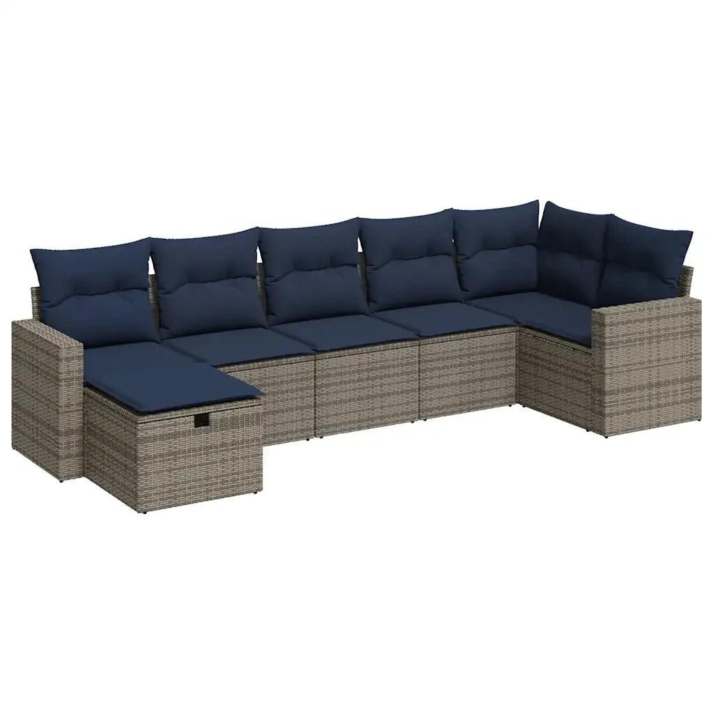 Set Divani da Giardino 7 pz con Cuscini Grigio in Polyrattan 3325407