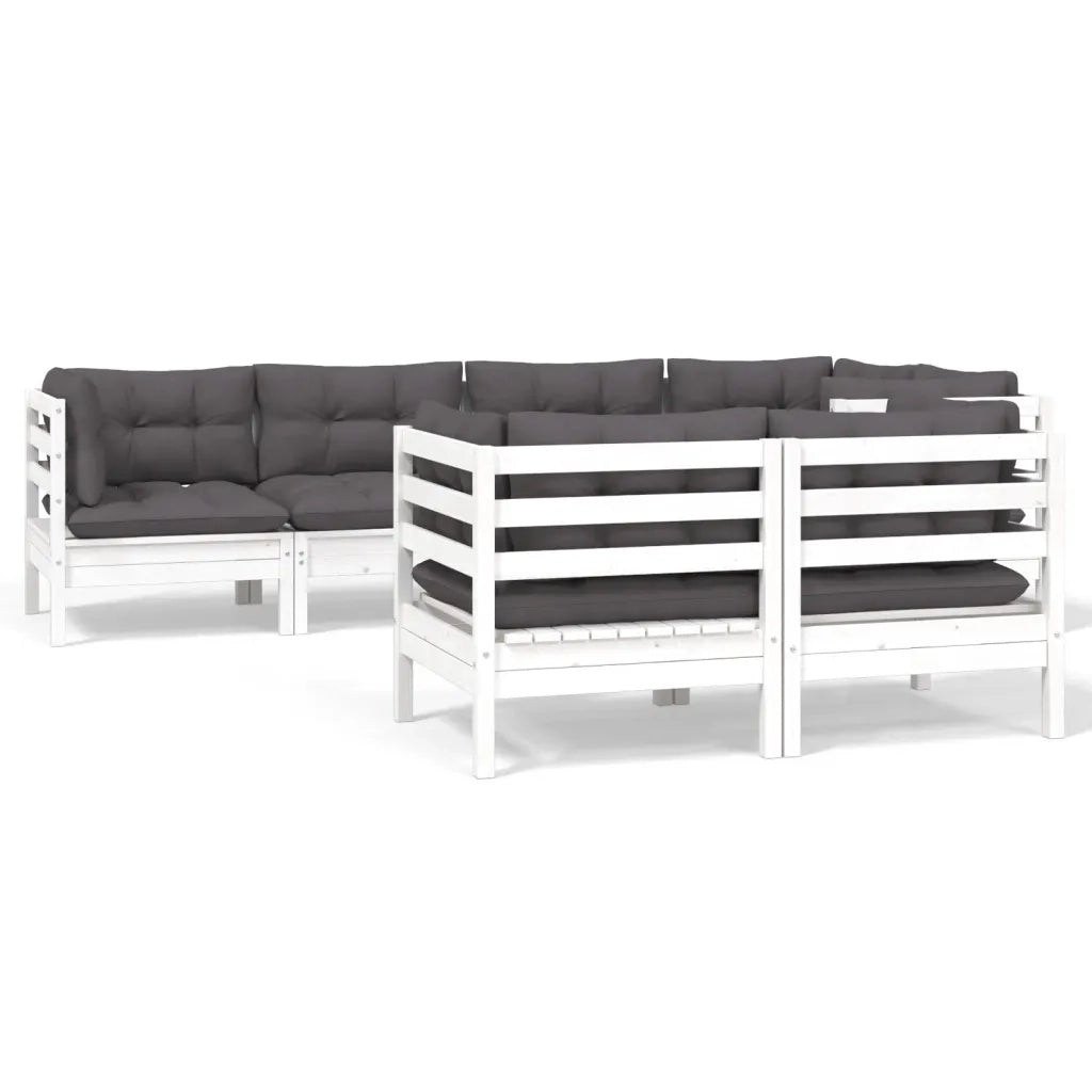 Set Divani da Giardino 7 pz con Cuscini Bianchi Legno di Pino 3096491