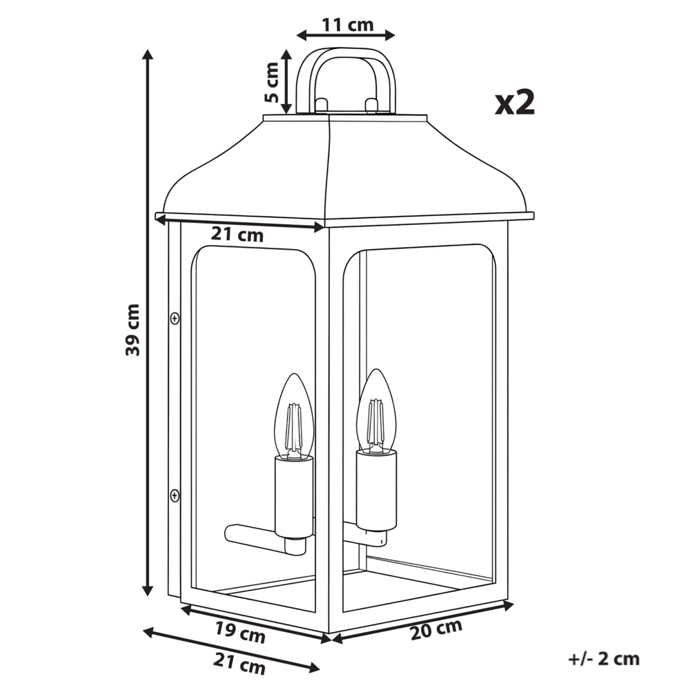 Set di 2 lampade da parete per esterni in metallo nero, stile tradizionale, per porta d'ingresso e veranda