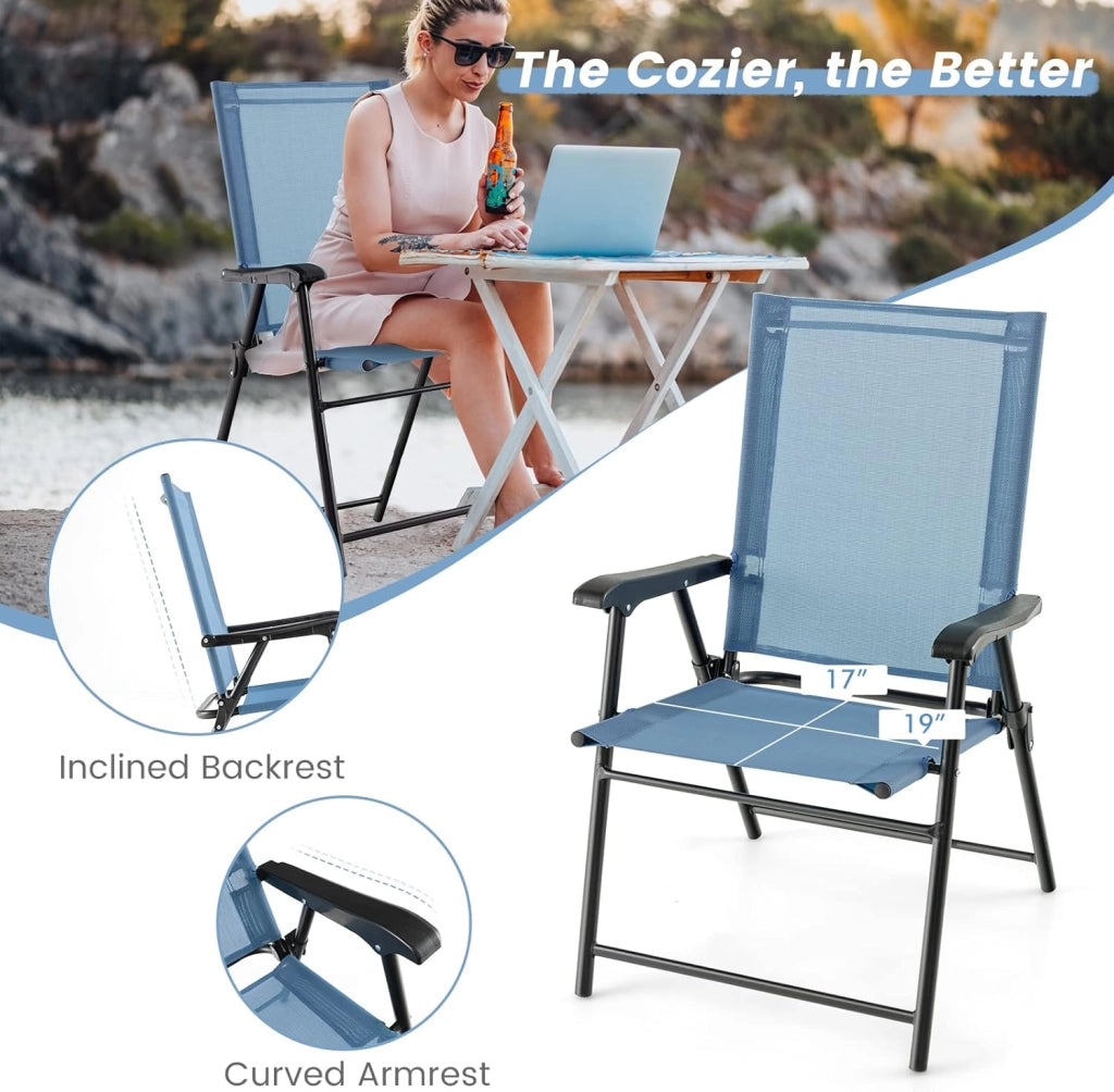 Set di 2 sedie pieghevoli da balcone, portatili, da giardino con schienale, per terrazze, resistenti alle intemperie, pieghevoli, per giardino, balcone, terrazza (blu)