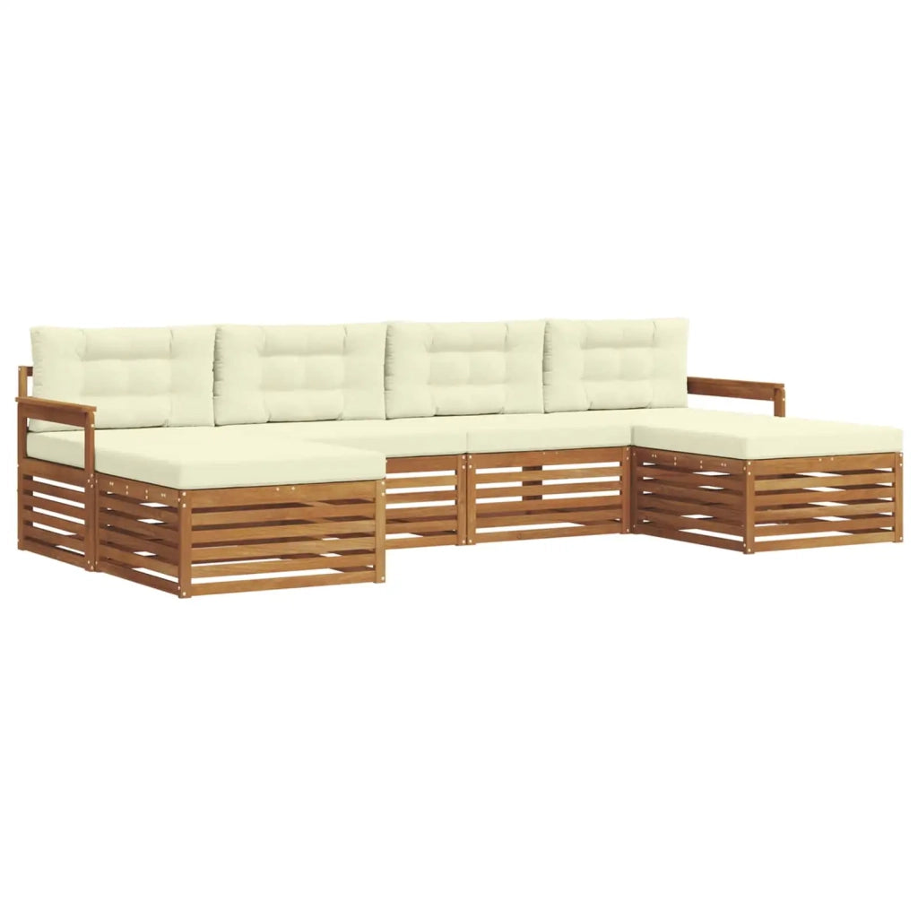 Set divani 6 pcs Naturale e Crema Legno di Acacia Massello