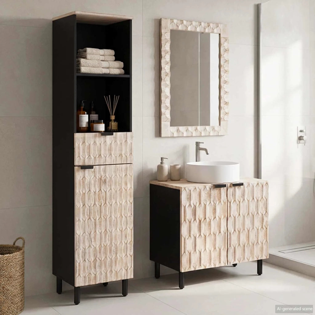 Set da Bagno con cassetto 3 pcs Finitura Bianco Lavato