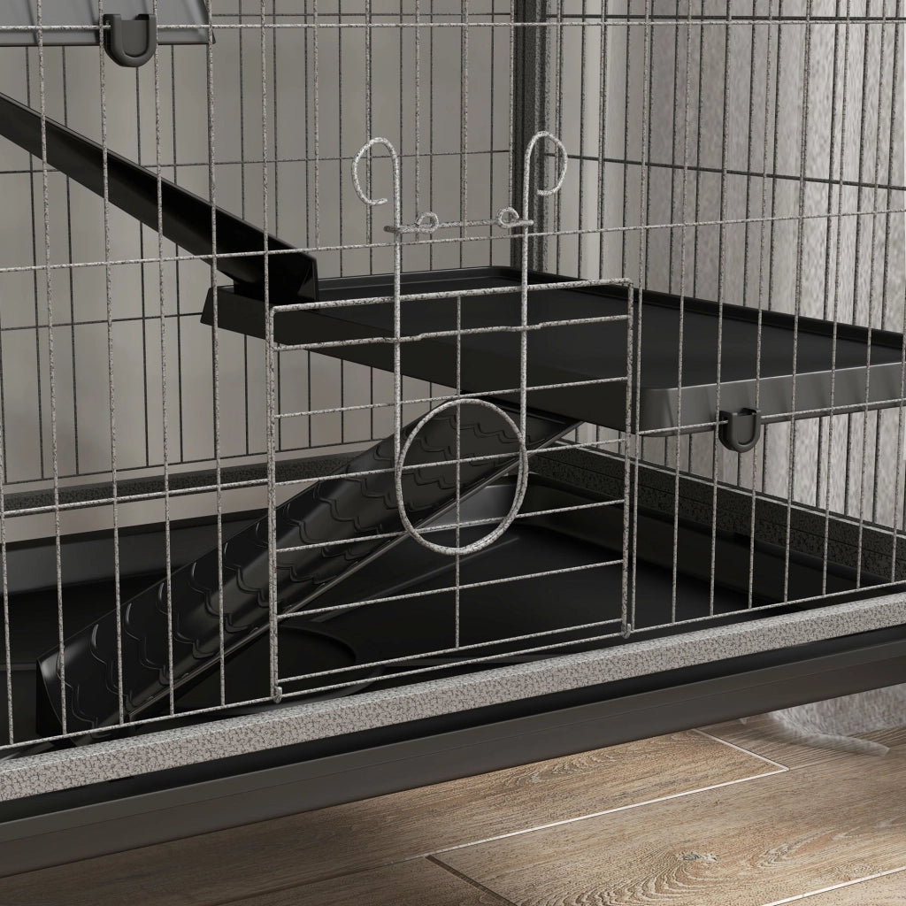 Gabbia per Conigli con 4 Ingressi a Livelli Multipli con Amaca 80x52x159 cm in Acciaio e PP Argento e Grigio