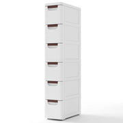 Mobiletto stretto con ruote, Carrello e organizzatore slim con 6 cassetti per spazi piccoli Bianco