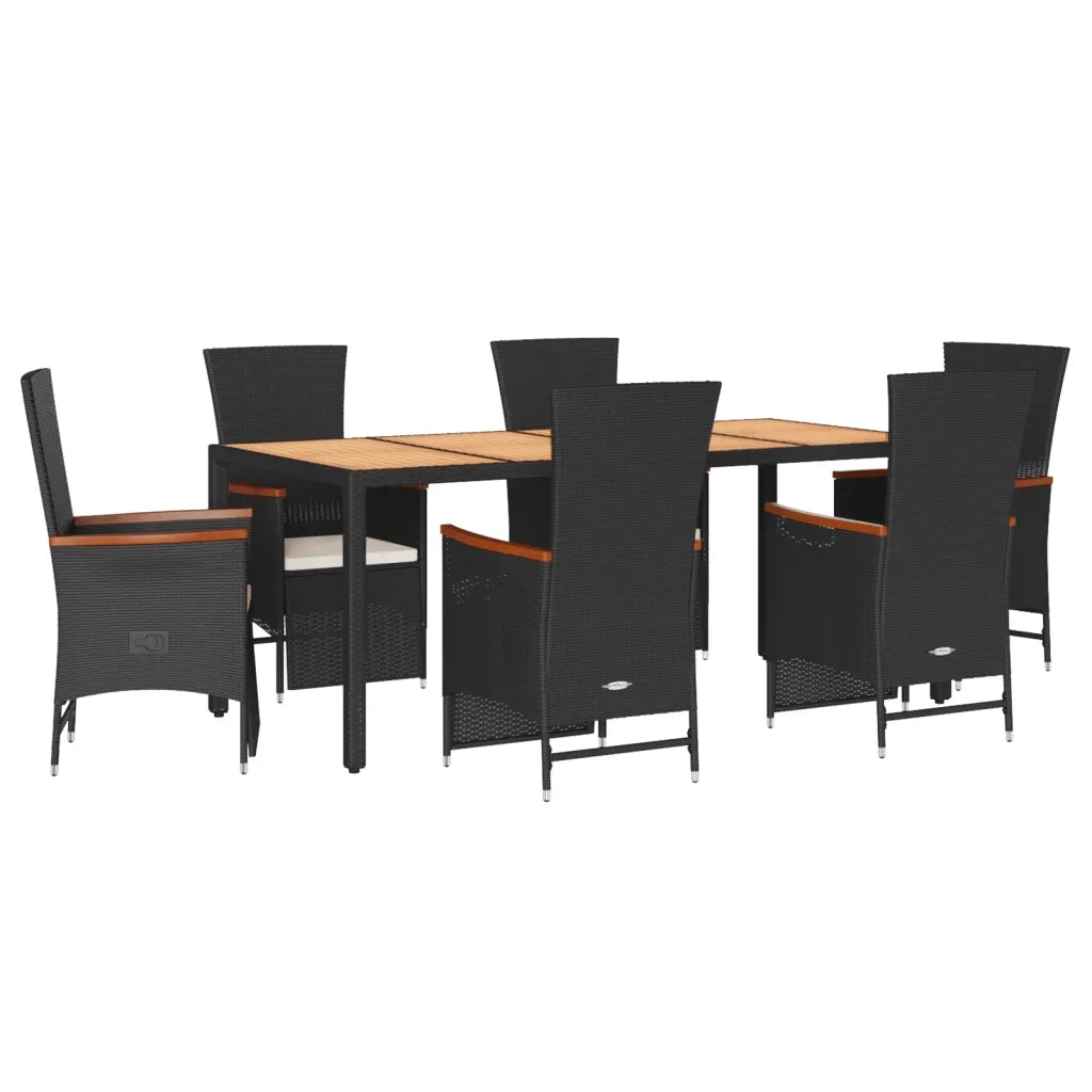 Set da Pranzo da Giardino 7 pz Nero con Cuscini in Polyrattan 3277517