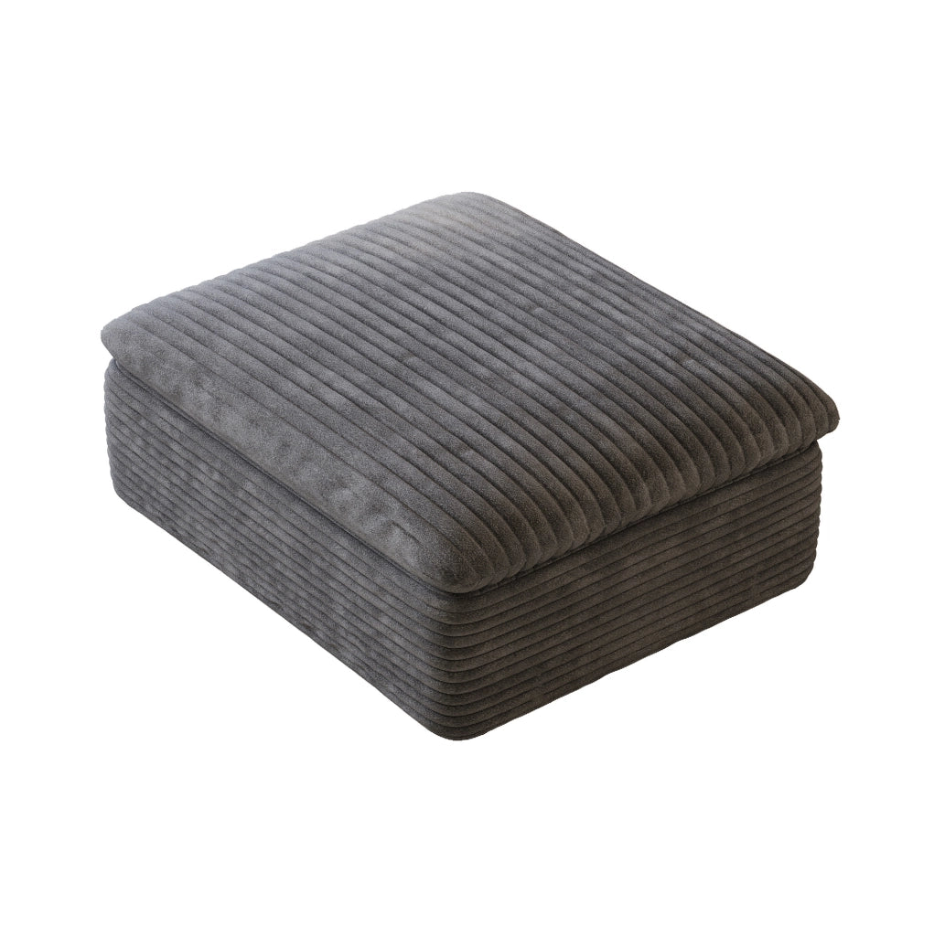Divano modulare in tessuto grigio scuro con supporto in schiuma; design componibile