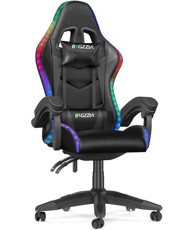 Sedia da gaming,  Sedia da gaming professionale con tecnologia LED RGB integrata, con poggiatesta, supporto lombare e braccioli