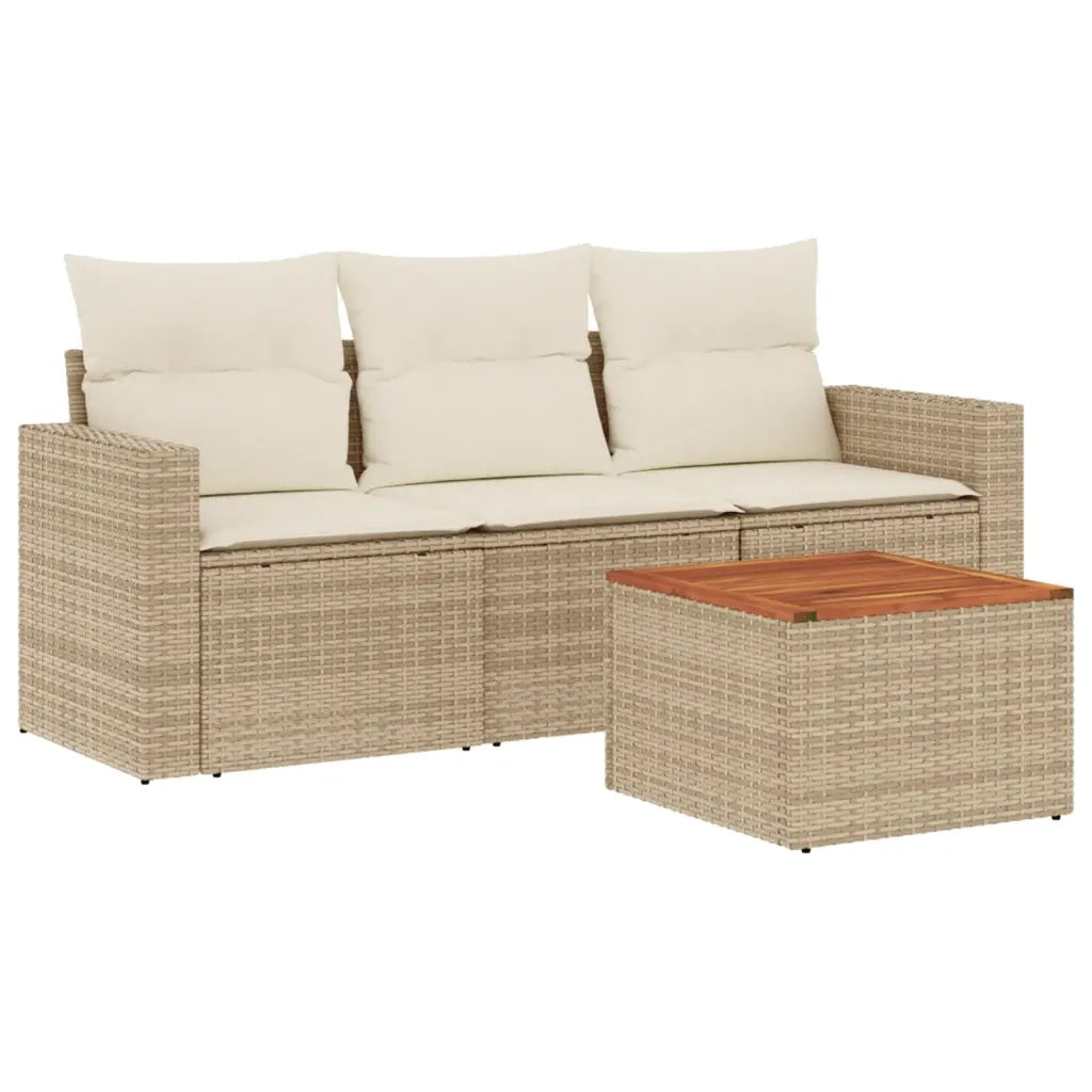 Set Divano da Giardino 4 pz con Cuscini Beige in Polyrattan