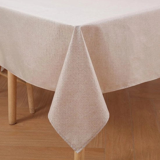Tavolo con tovaglia in stile lino, resistente all'acqua, dimensioni 130 x 160 cm, tovaglia per tavolo, protezione contro le macchie, colore beige