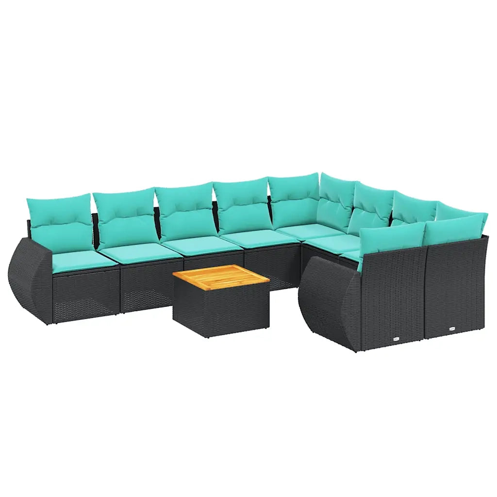 Set Divani da Giardino 10 pz con Cuscini Nero in Polyrattan 3225161