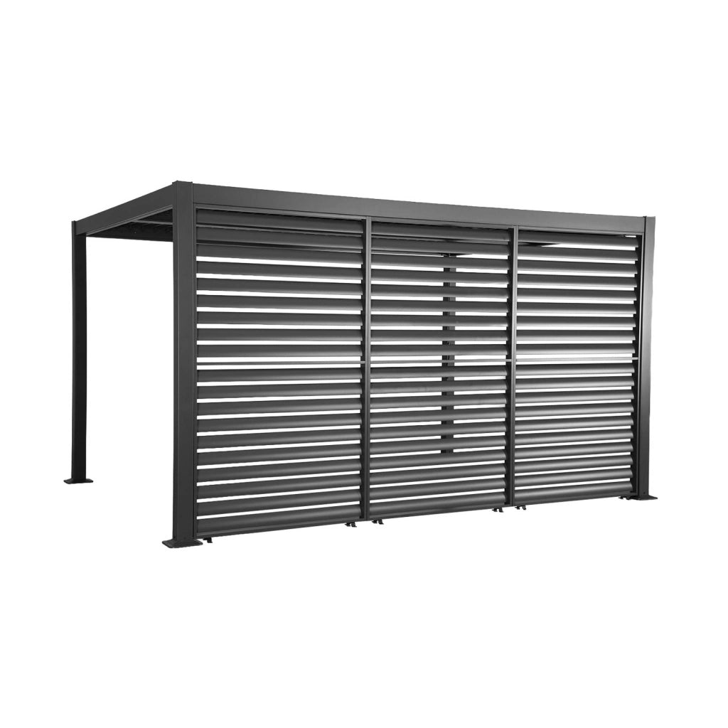 Pergola bioclimatica 3x4m in alluminio e acciaio + 3 persiane 1.3m,