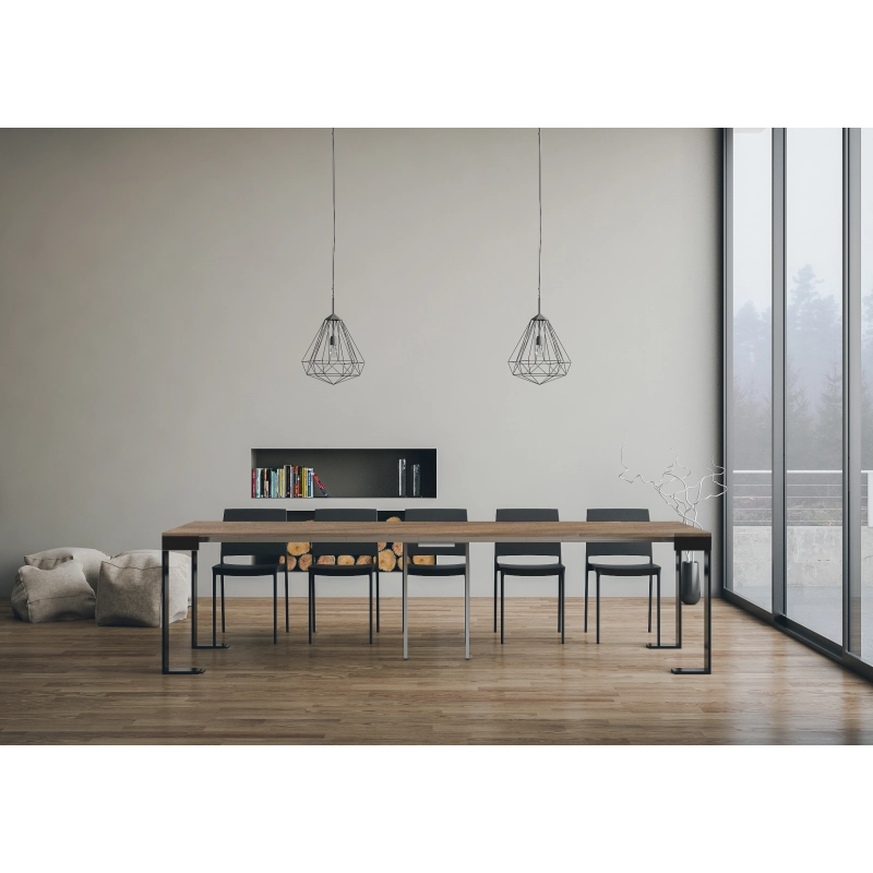 Consolle allungabile 90x40/300 cm Tecno Evolution telaio Antracite - Noce