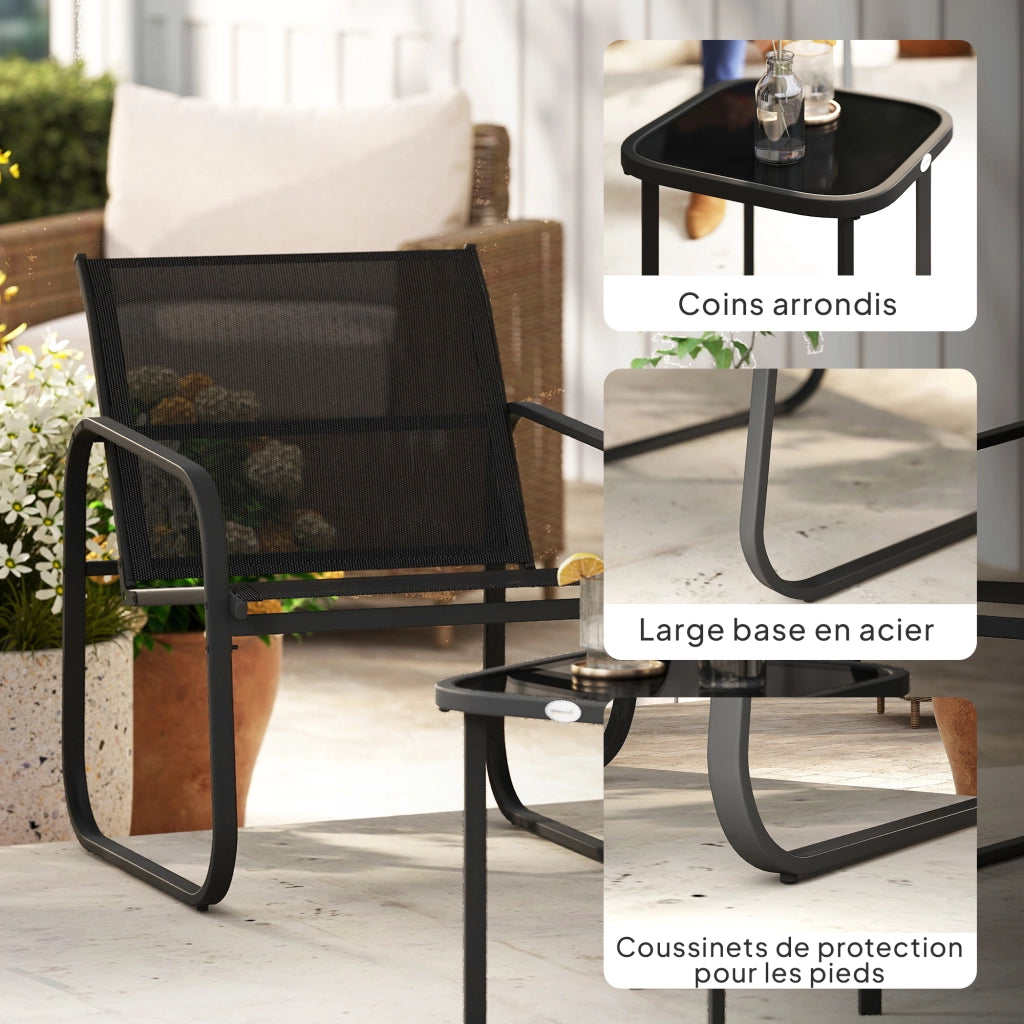 Set Bistrot Giardino 3 Pezzi ¨C Zephmum ¨C Nero, Metallo, Vetro