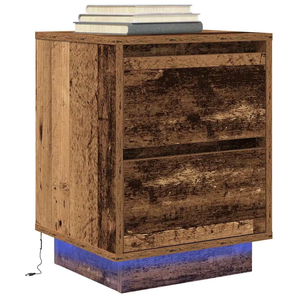 Comodino con Luci LED Legno Antico 38x34x50 cm
