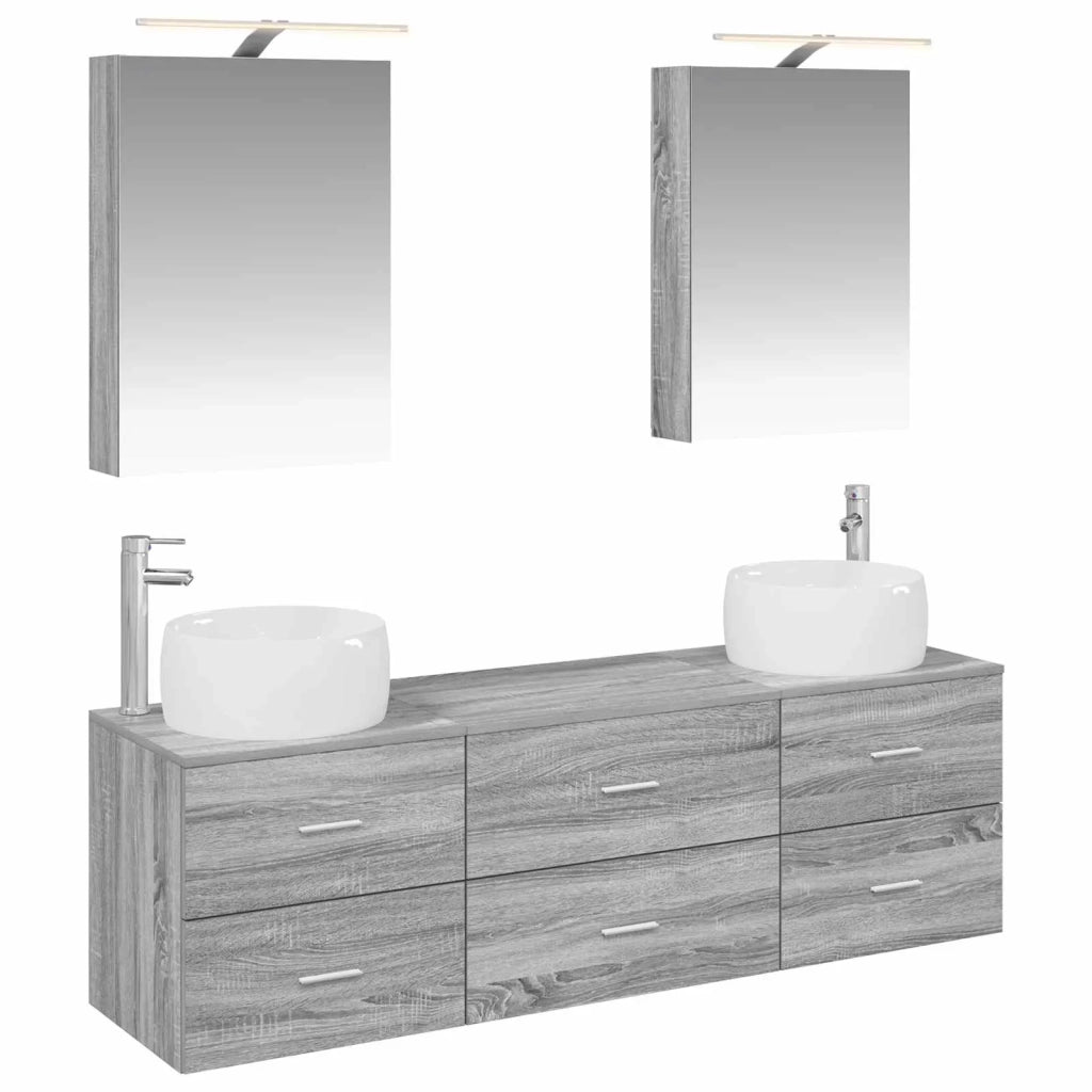 Set di mobili per il bagno 5 pcs Sonoma grigio 3406996