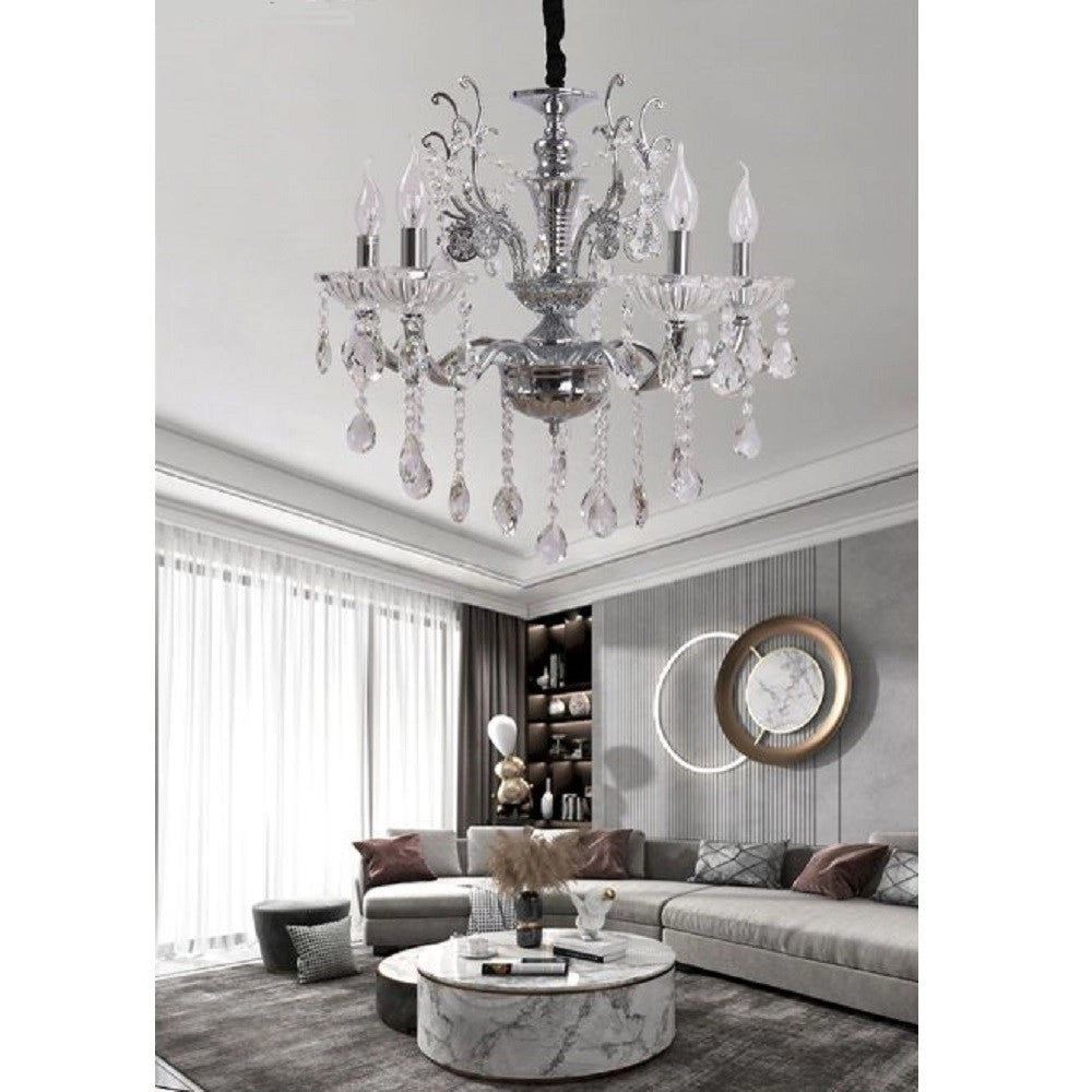 Trade Shop - Lampadario Soffitto 5 Bracci A Sospensione Con Catena Gocce Pendenti Lampada A12 -