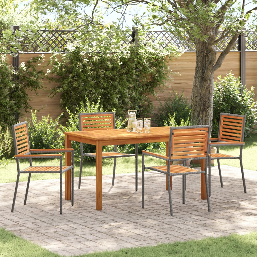 Set da pranzo da giardino 5 pezzi Grigio Poly Rattan Acacia